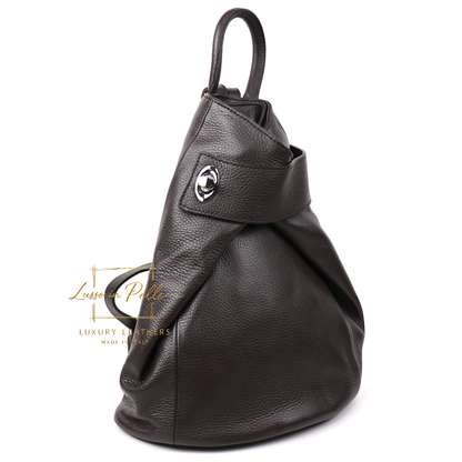 Fold-over Pebbled Leather Backpack