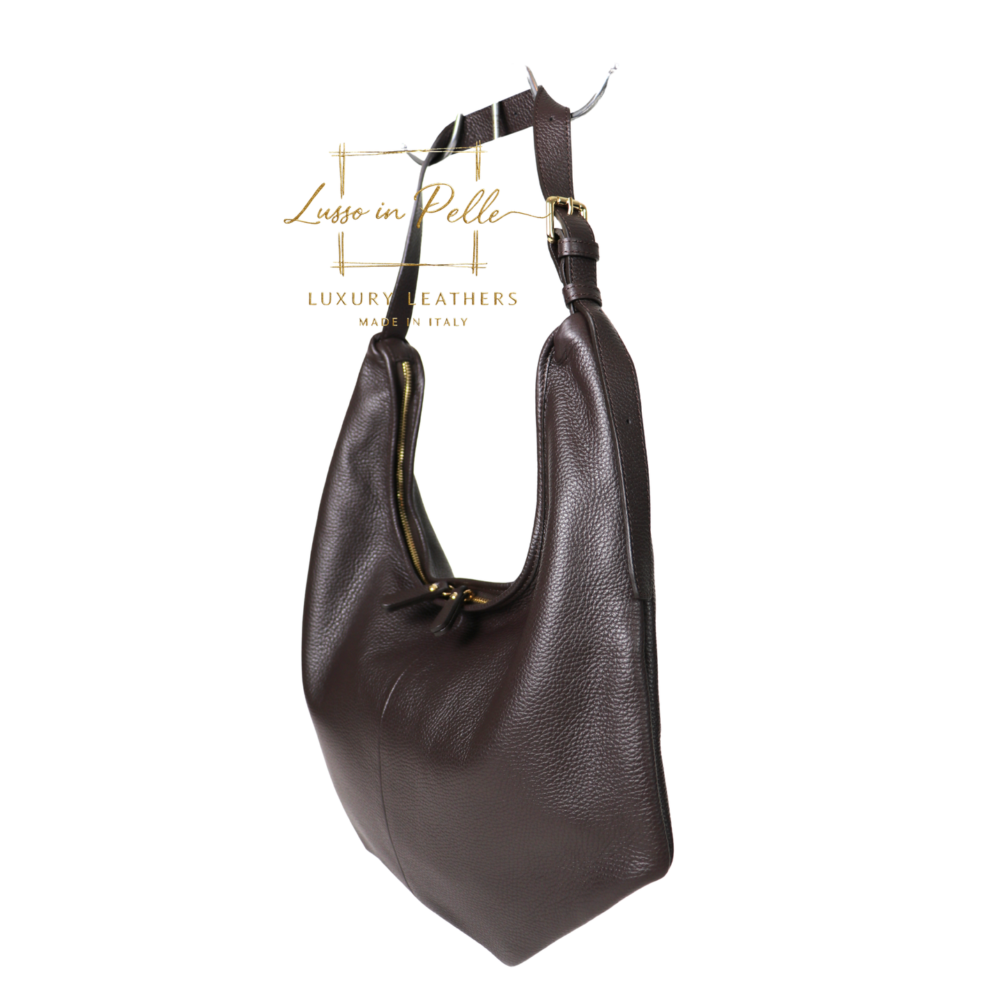 Pebbled Leather Hobo Shoulder Bag with Adjustable Strap
