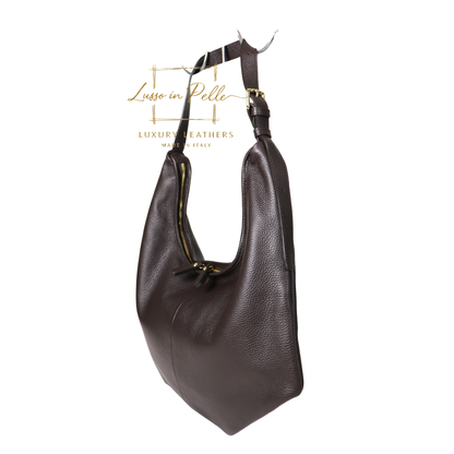 Pebbled Leather Hobo Shoulder Bag with Adjustable Strap