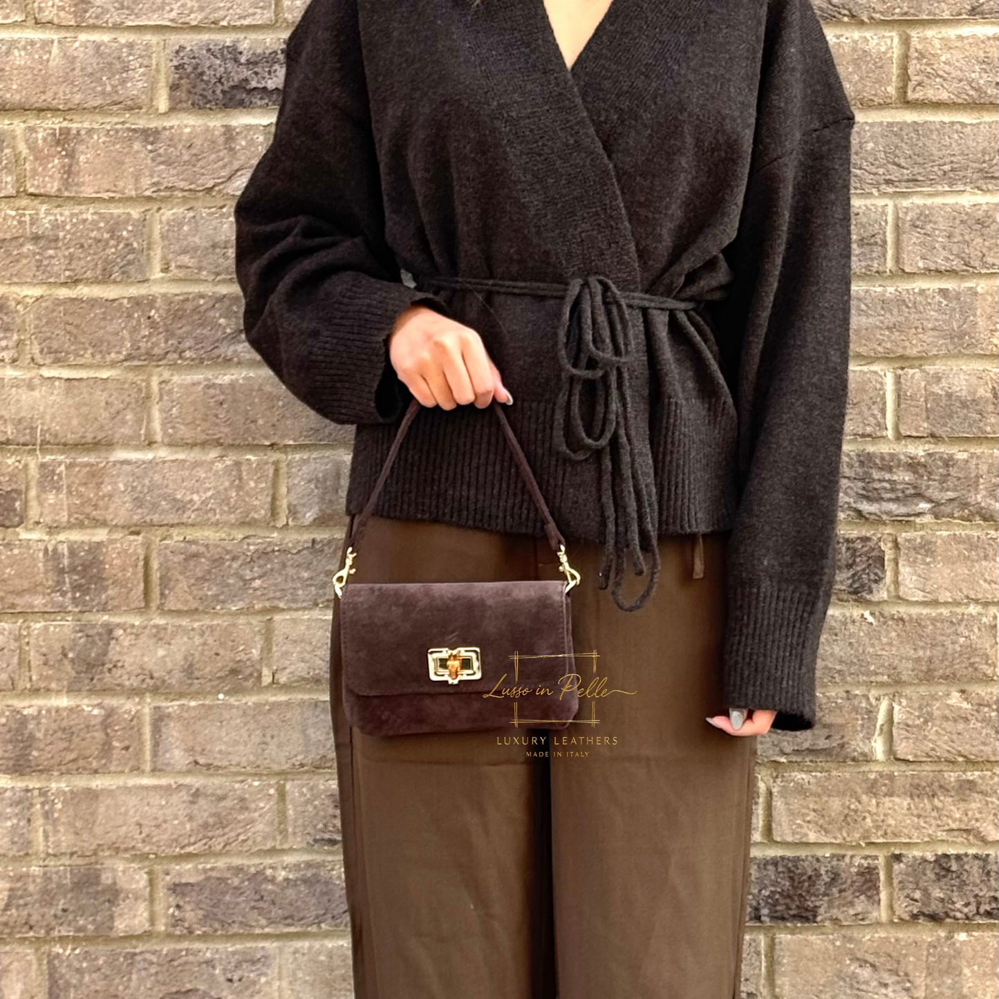 Small Suede Timeless Chic Italian Suede Clutch/Shoulder/Crossbody Bag