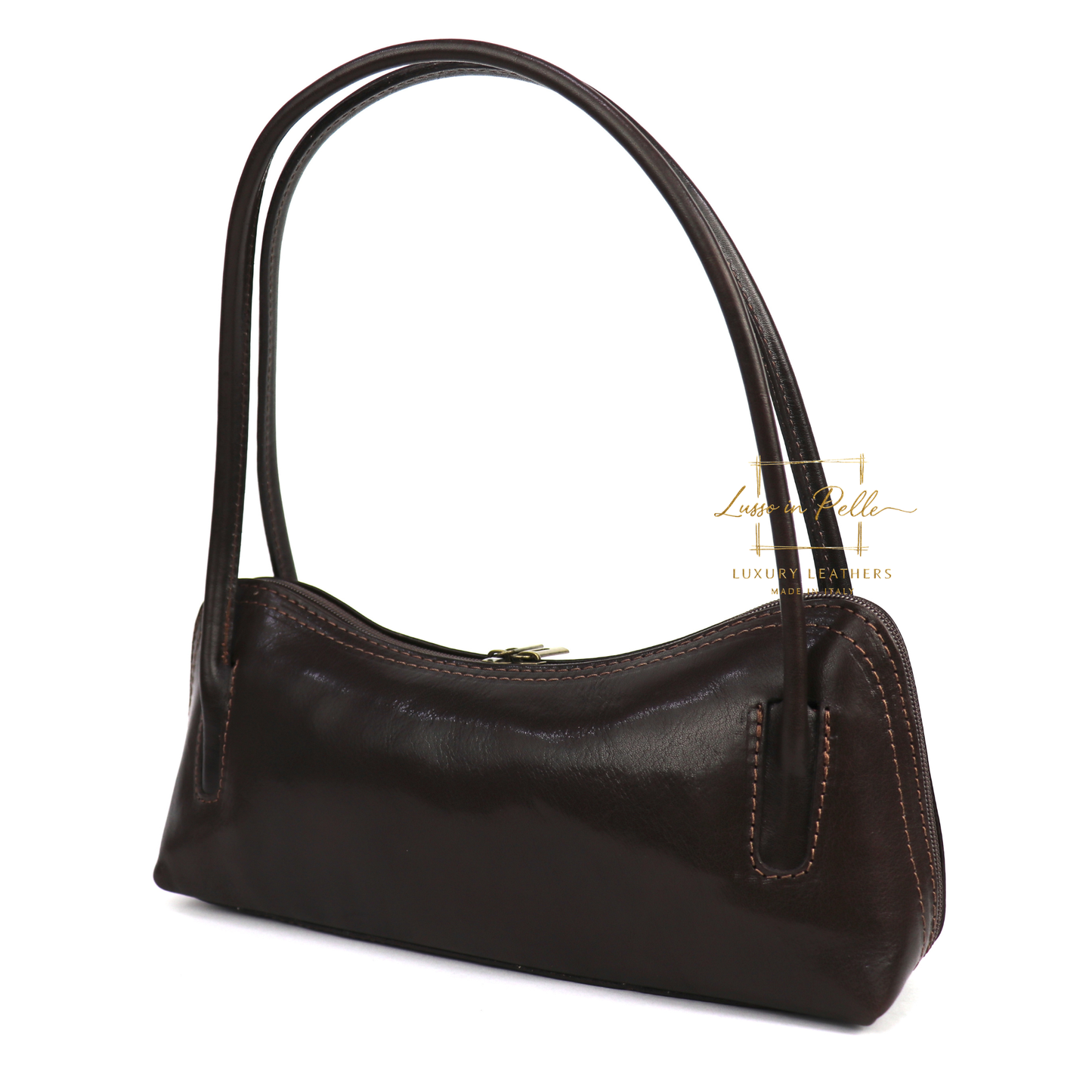 Buffered Leather Elongated Structured Florence Shoulder Bag