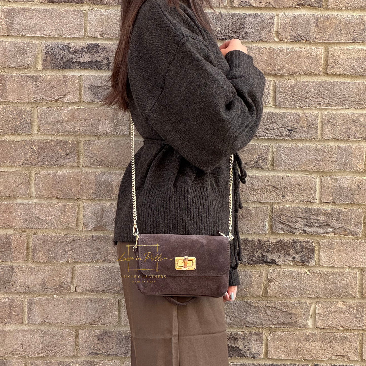 Small Suede Timeless Chic Italian Suede Clutch/Shoulder/Crossbody Bag