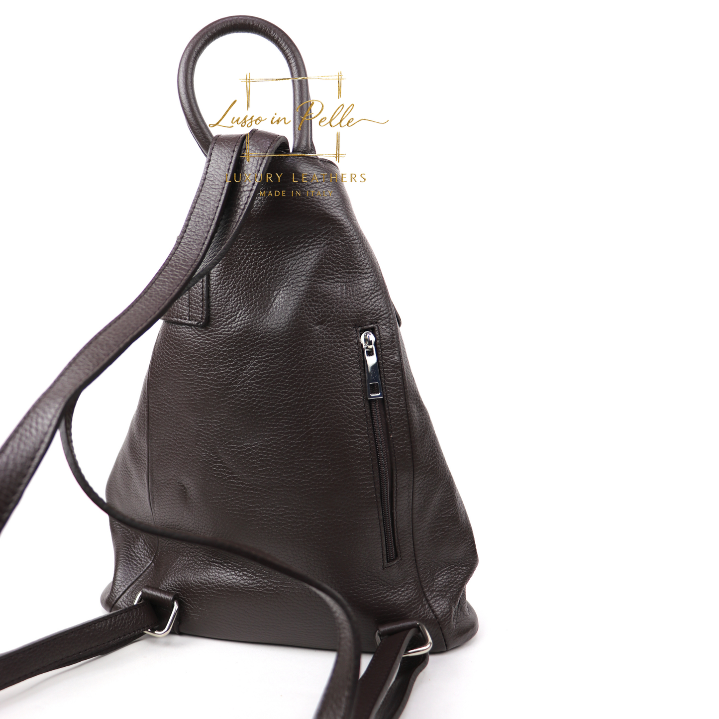 Fold-over Pebbled Leather Backpack