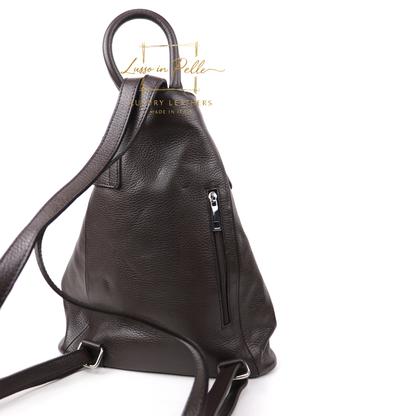 Fold-over Pebbled Leather Backpack