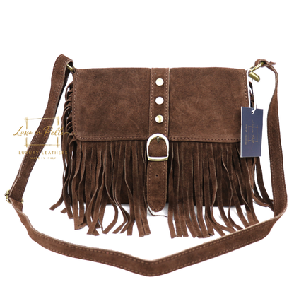 Fringe Suede Crossbody Bag with Adjustable Straps