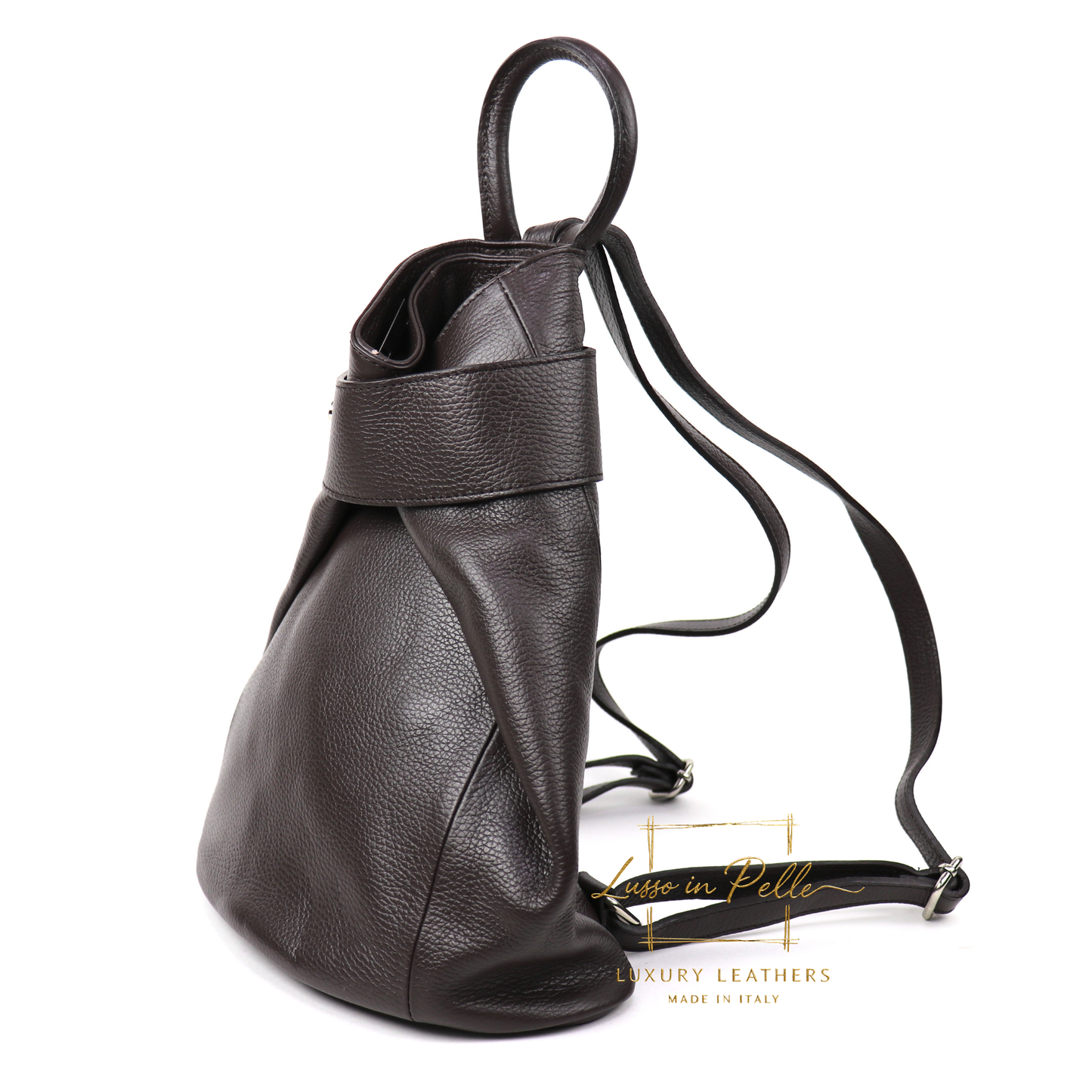 Fold-over Pebbled Leather Backpack