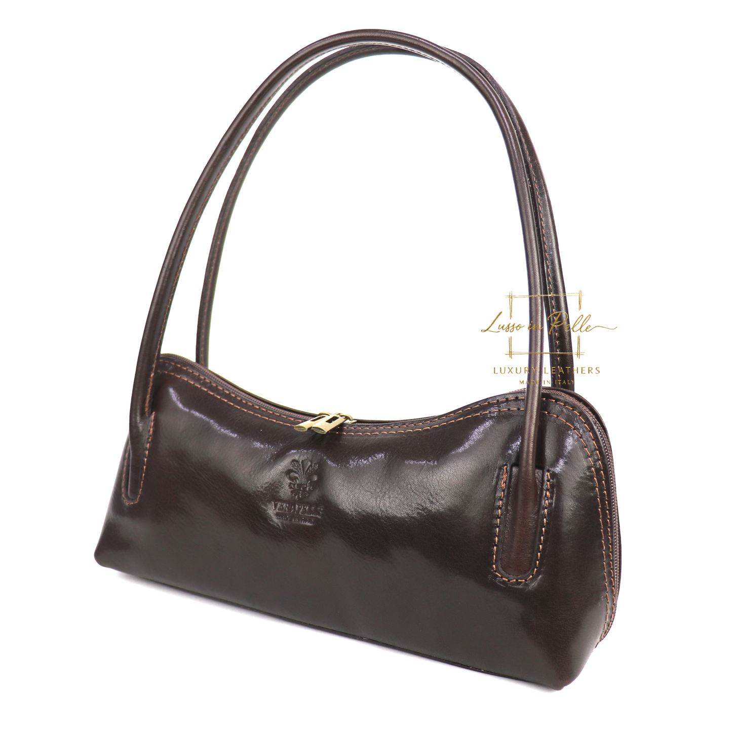 Buffered Leather Elongated Structured Florence Shoulder Bag