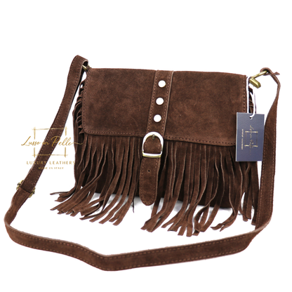 Fringe Suede Crossbody Bag with Adjustable Straps