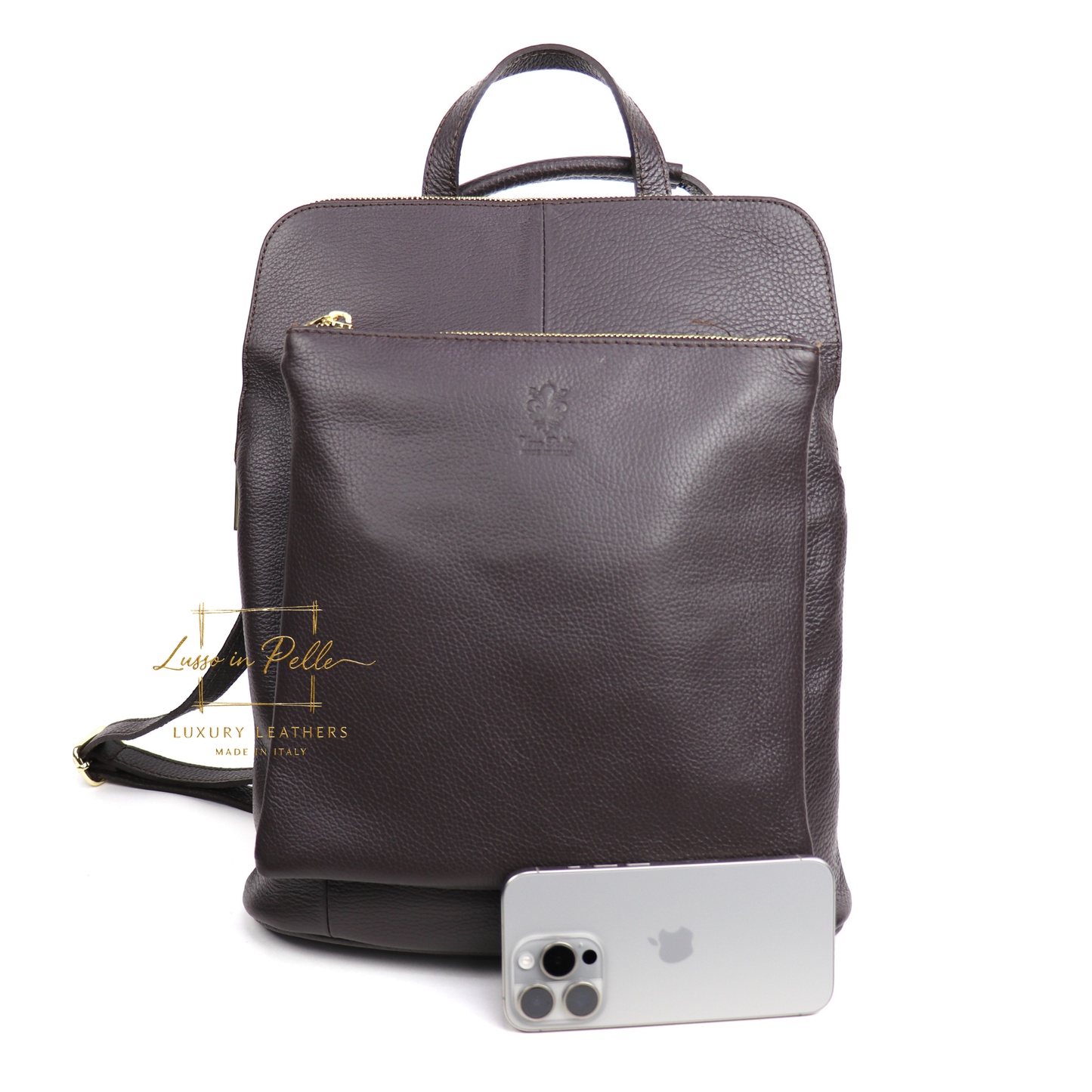 Large Versatile Italian Pebbled Leather Backpack & Crossbody Bag