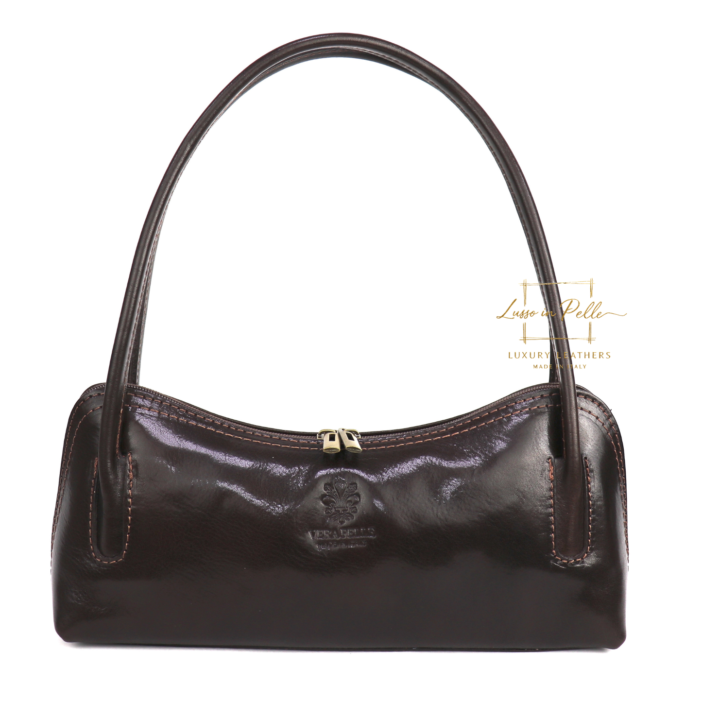 Buffered Leather Elongated Structured Florence Shoulder Bag