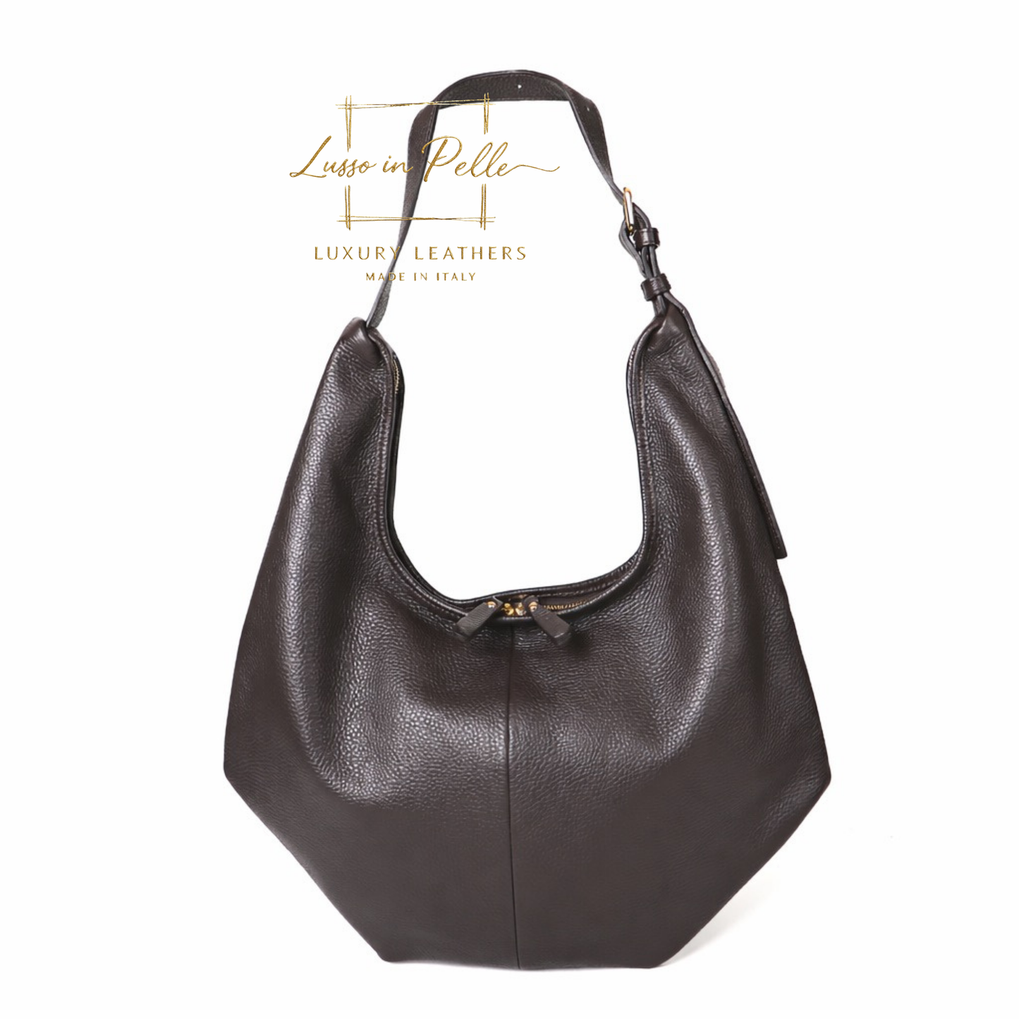 Pebbled Leather Hobo Shoulder Bag with Adjustable Strap