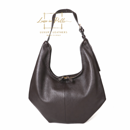 Pebbled Leather Hobo Shoulder Bag with Adjustable Strap