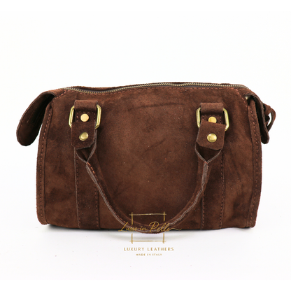 Small Suede Top Handle Crossbody Bag – Soft Genuine Leather Handbag with Detachable Strap
