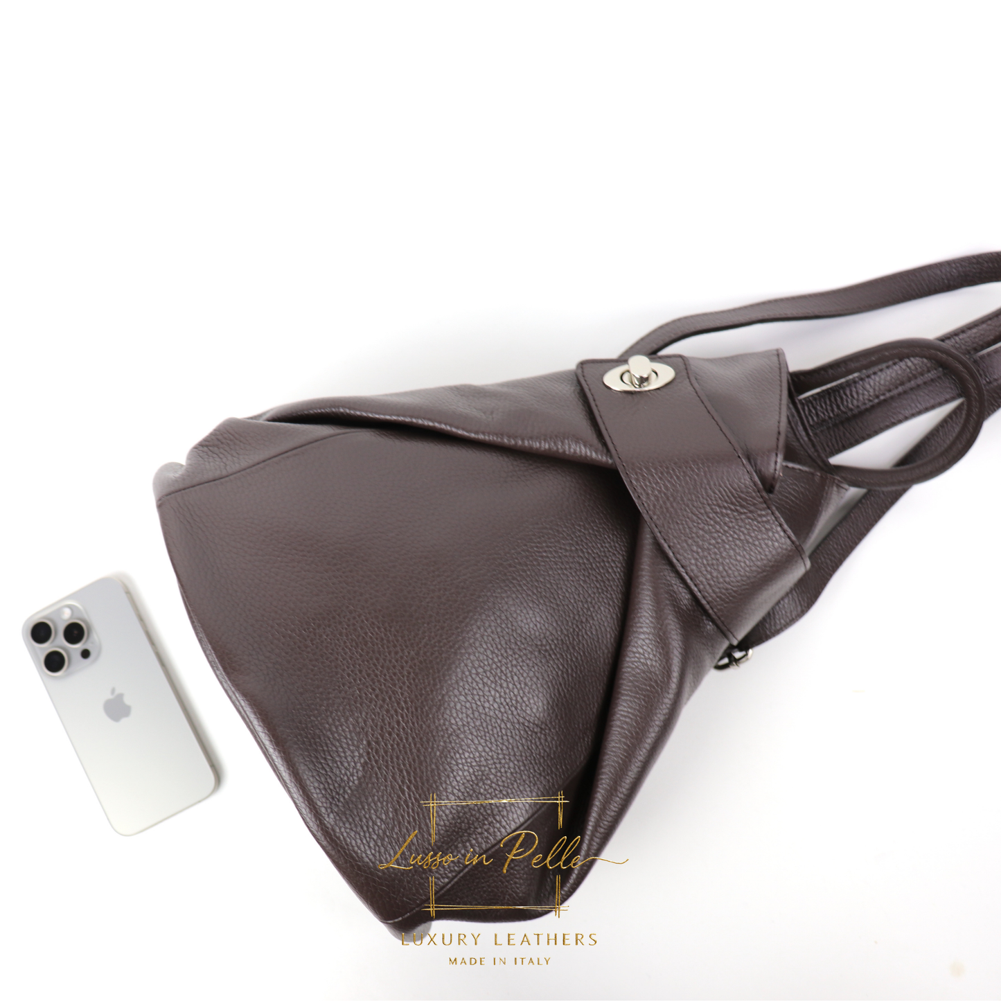 Fold-over Pebbled Leather Backpack
