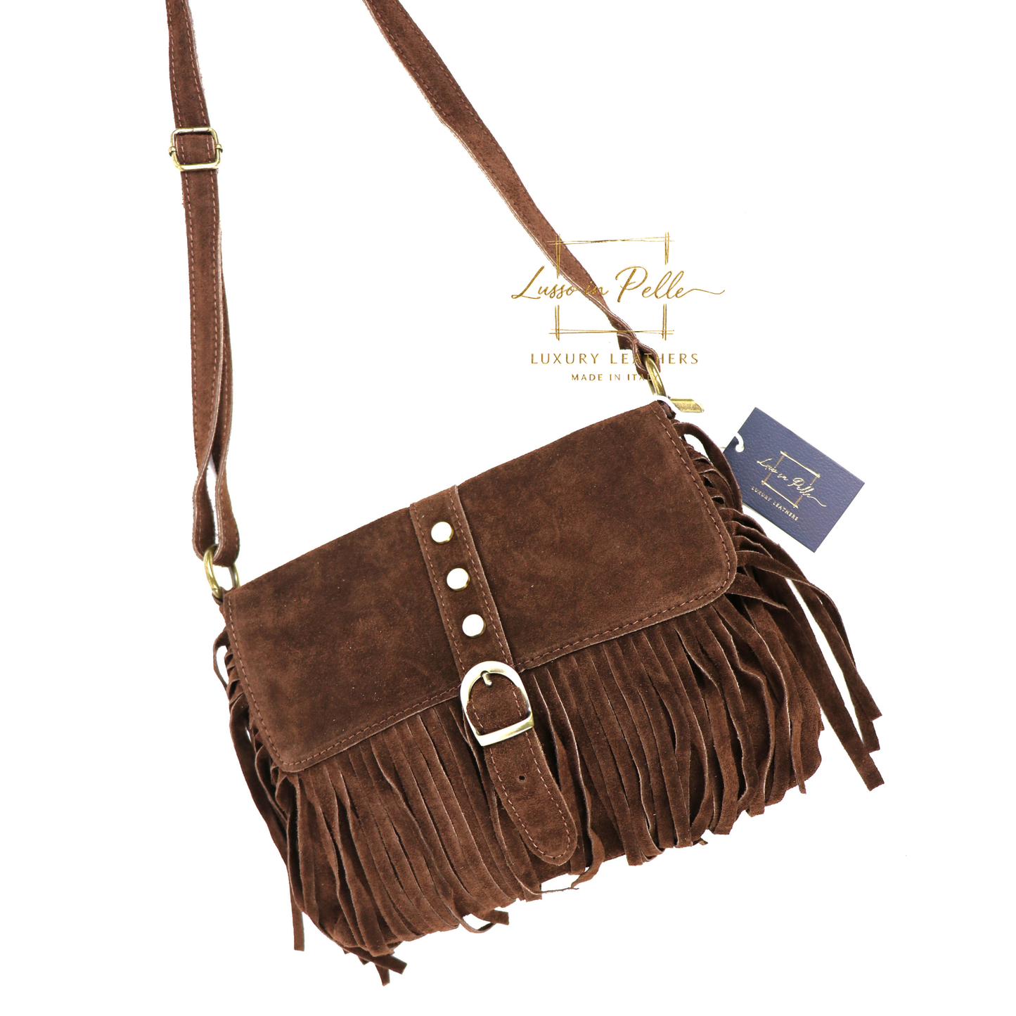 Fringe Suede Crossbody Bag with Adjustable Straps