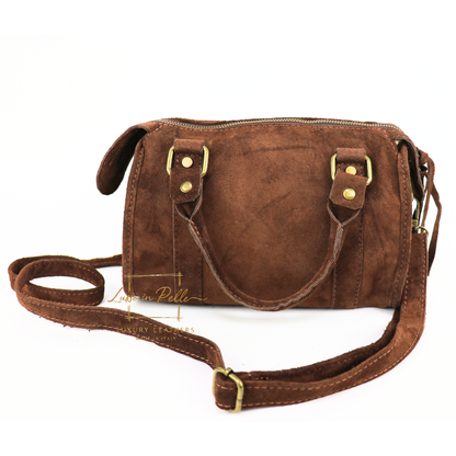 Small Suede Top Handle Crossbody Bag – Soft Genuine Leather Handbag with Detachable Strap