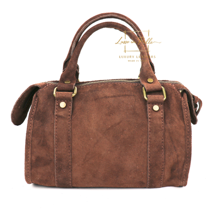 Small Suede Top Handle Crossbody Bag – Soft Genuine Leather Handbag with Detachable Strap