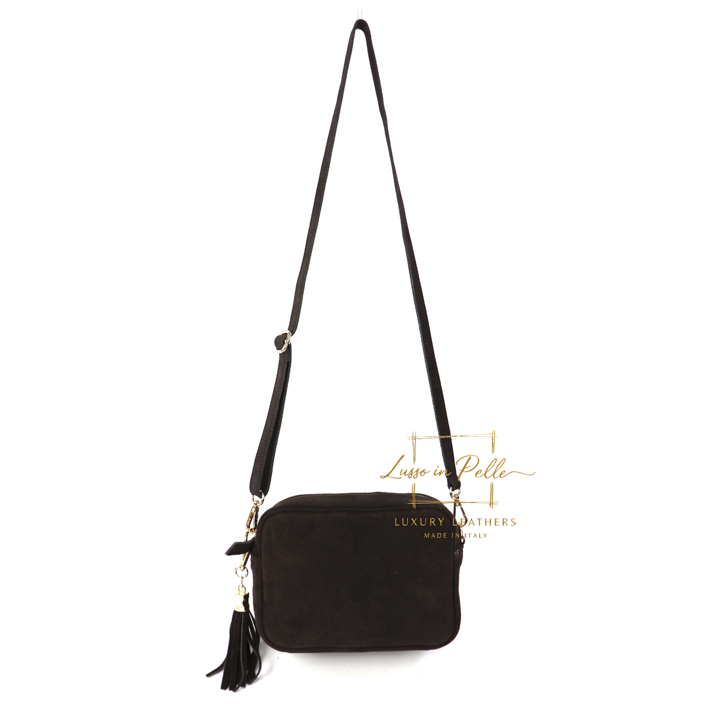 Suede Box Bag with Gold Hardware and Adjustable & Detachable Straps
