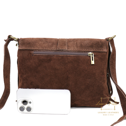 Fringe Suede Crossbody Bag with Adjustable Straps