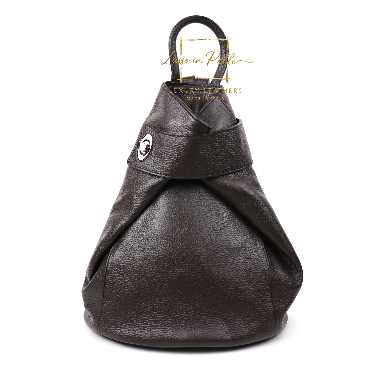 Fold-over Pebbled Leather Backpack