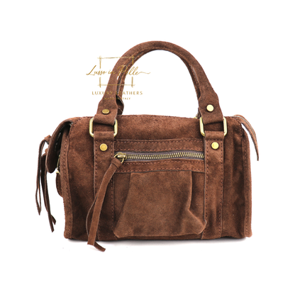 Small Suede Top Handle Crossbody Bag – Soft Genuine Leather Handbag with Detachable Strap
