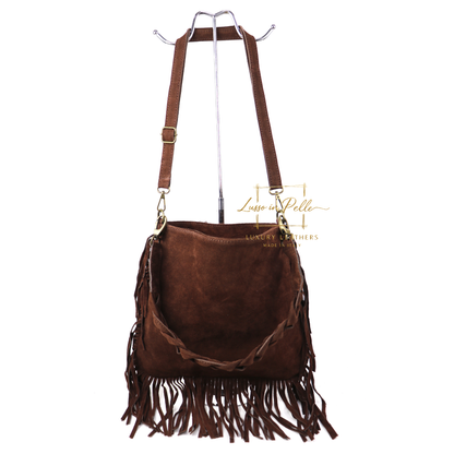 Marina Suede Shoulder & Crossbody Bag with Fringe