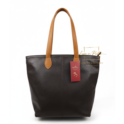 The Essential Tote (Handmade Italian Leather Shoulder Bag Tan Handle)