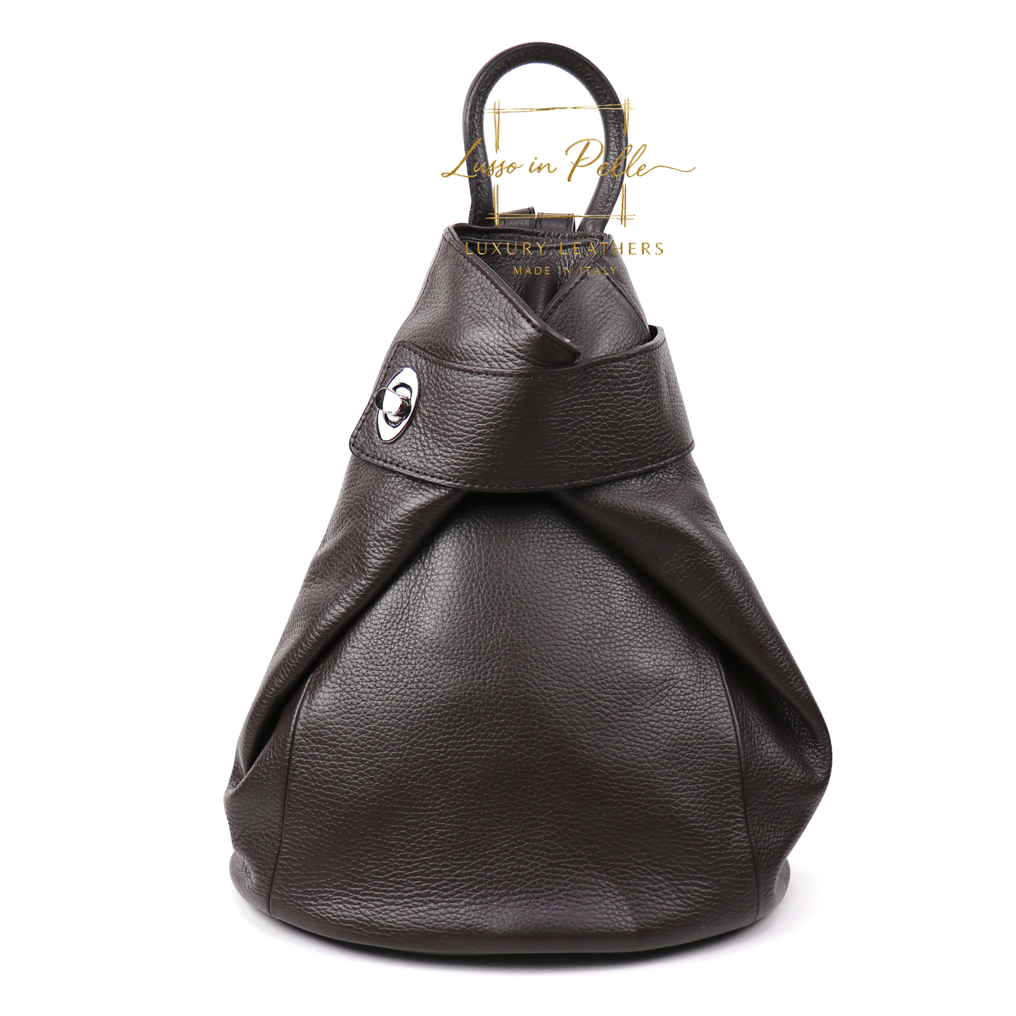 Fold-over Pebbled Leather Backpack
