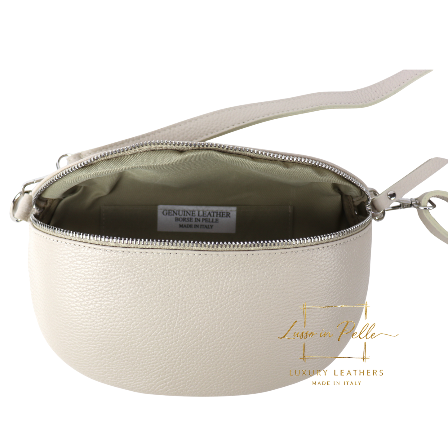 Medium Genuine Grain Leather Bumbag with Silver Hardware