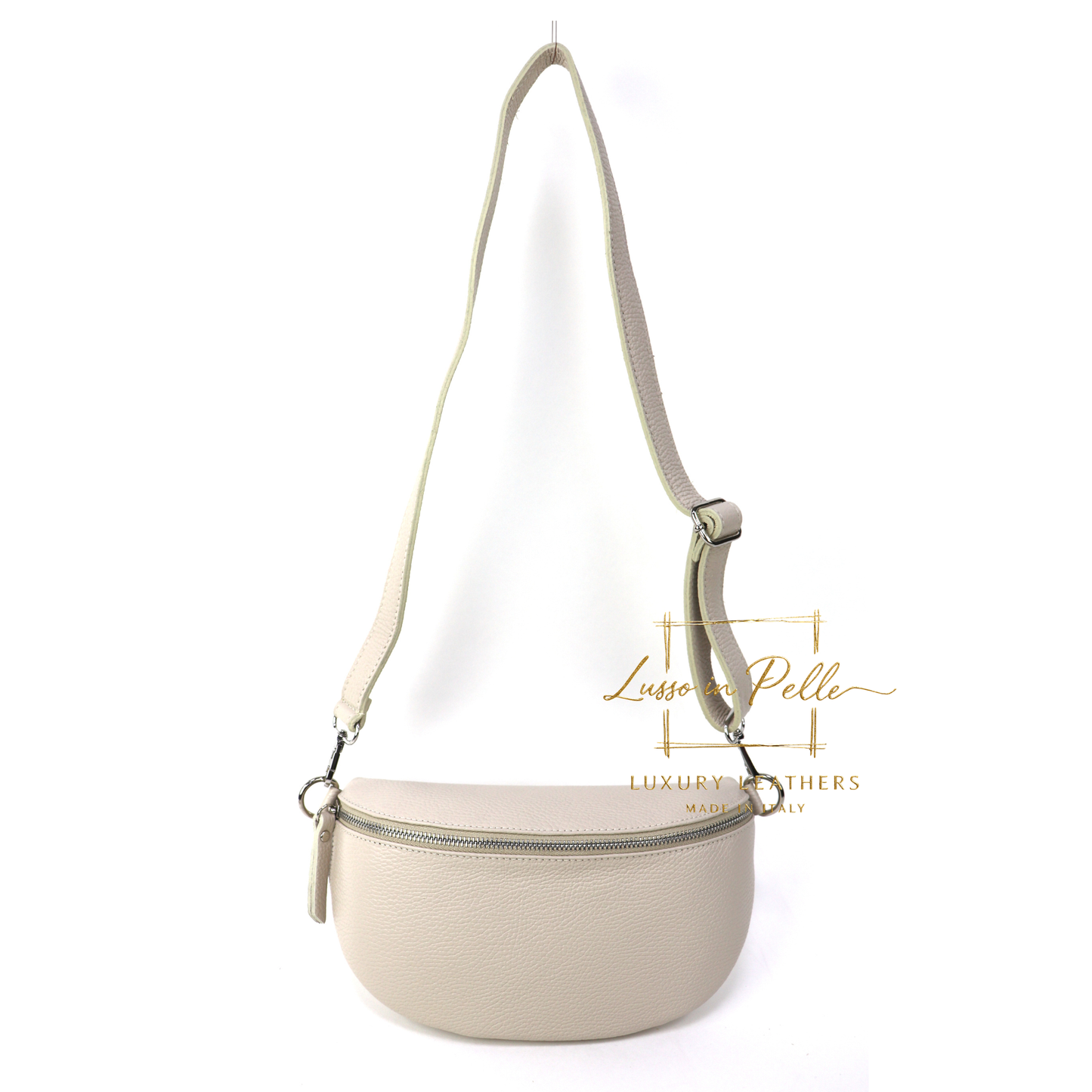 Medium Genuine Grain Leather Bumbag with Silver Hardware