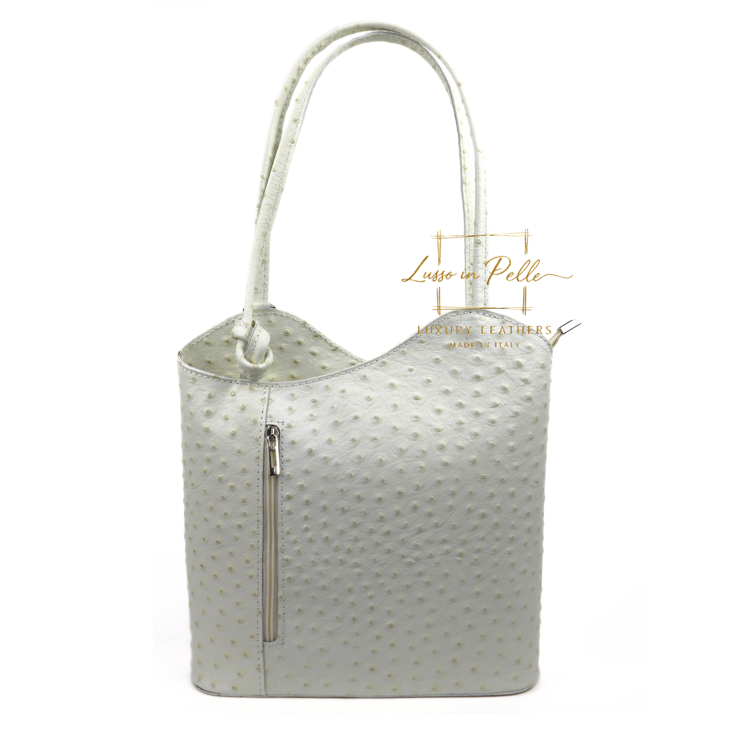 Ostrich Italian Leather Convertible Shoulder Bag Backpack