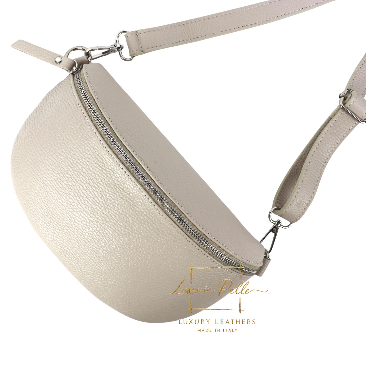 Medium Genuine Grain Leather Bumbag with Silver Hardware