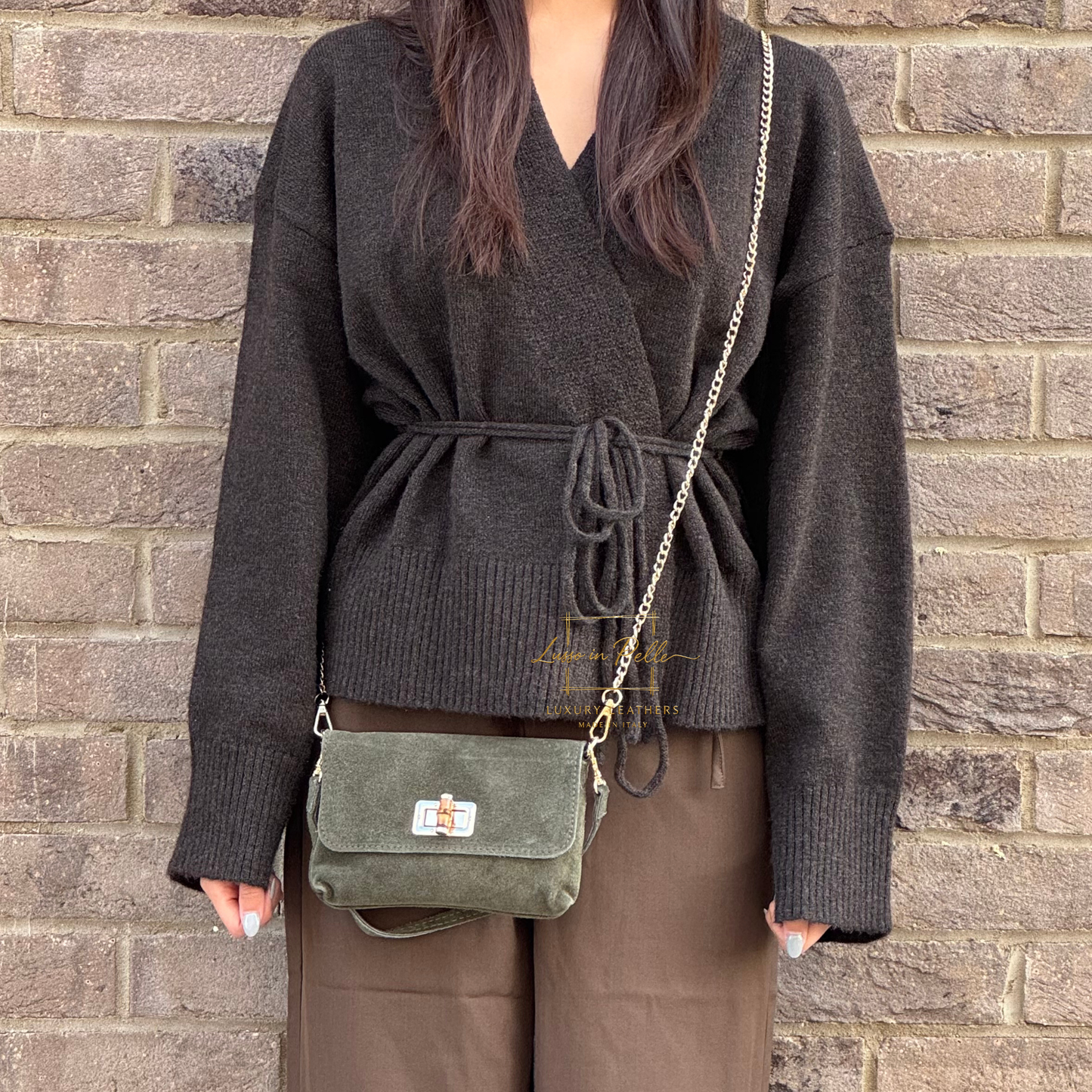 Small Suede Timeless Chic Italian Suede Clutch/Shoulder/Crossbody Bag