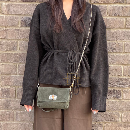 Small Suede Timeless Chic Italian Suede Clutch/Shoulder/Crossbody Bag