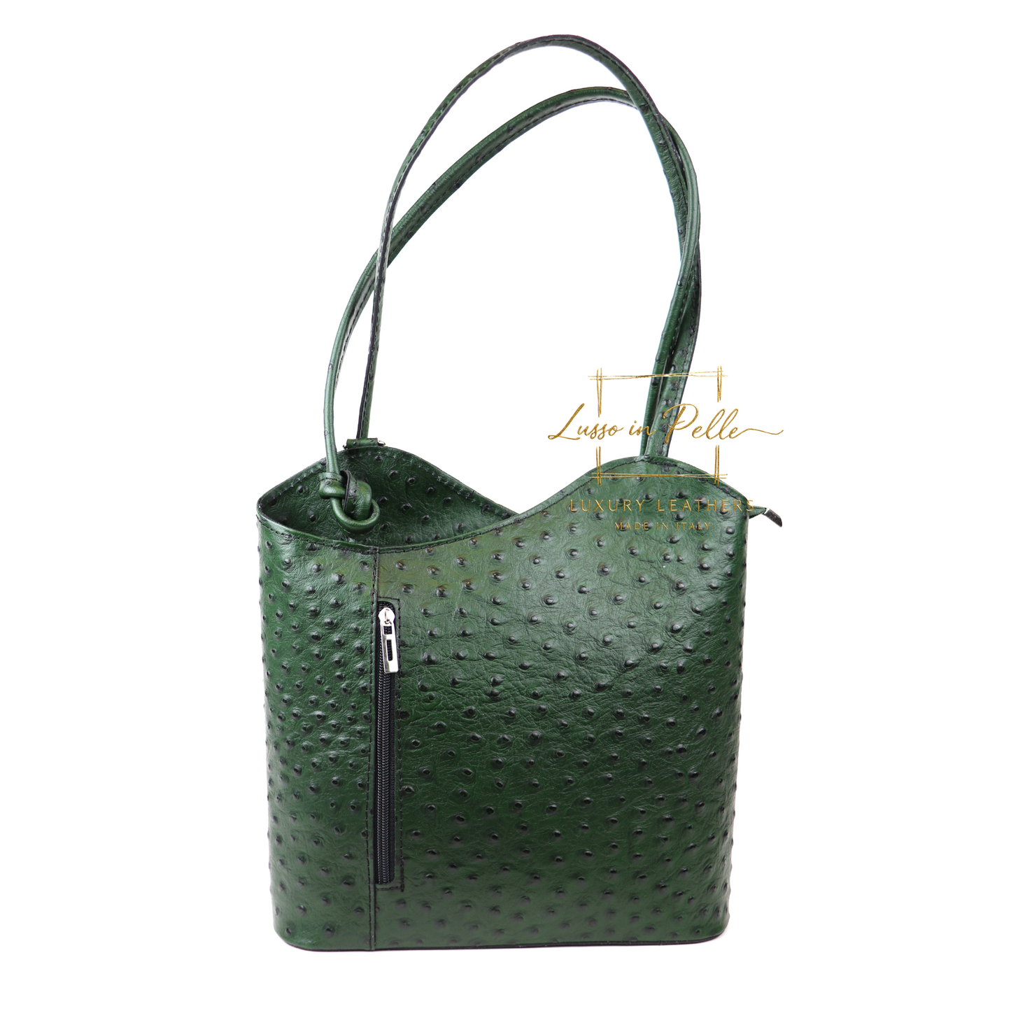 Ostrich Italian Leather Convertible Shoulder Bag Backpack