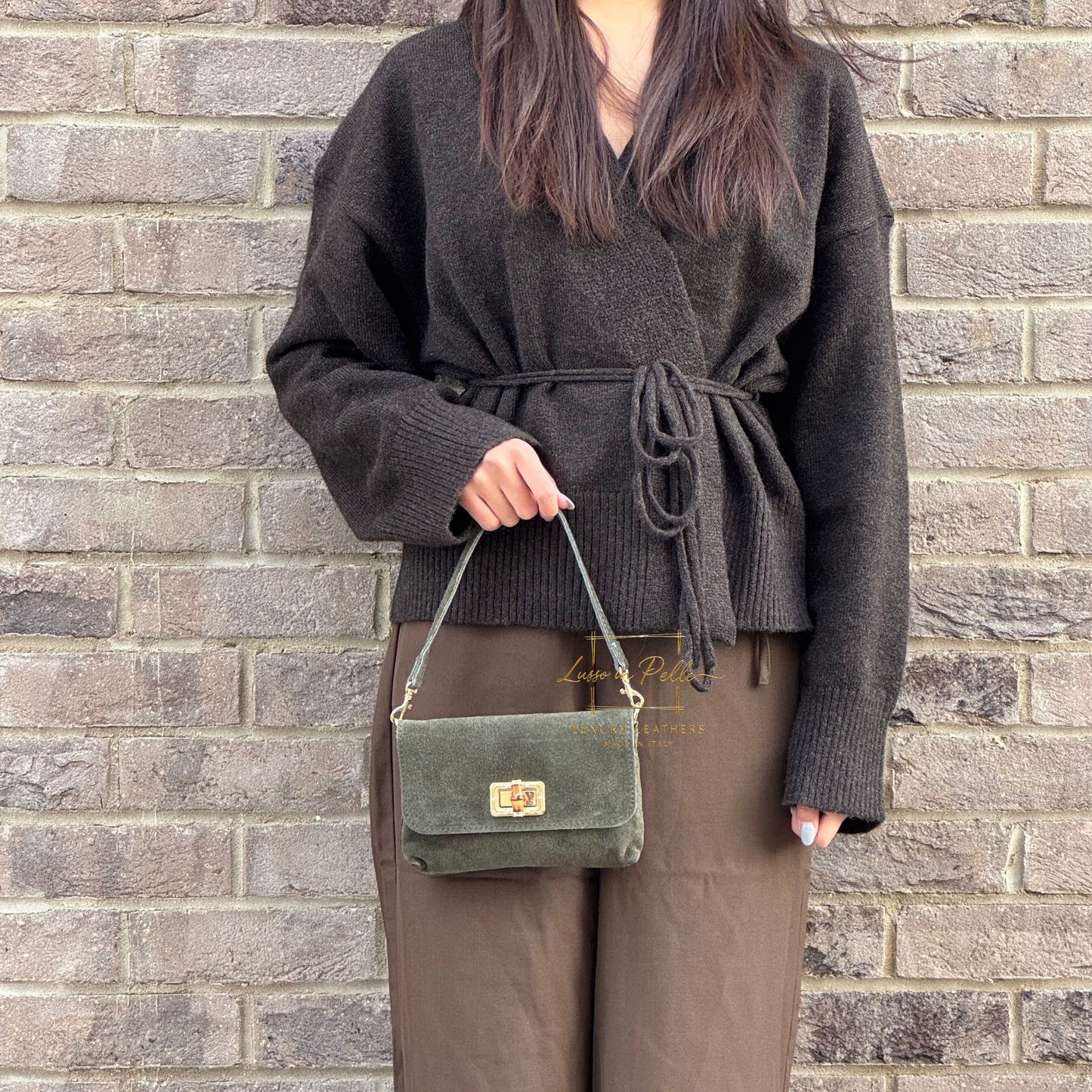 Small Suede Timeless Chic Italian Suede Clutch/Shoulder/Crossbody Bag