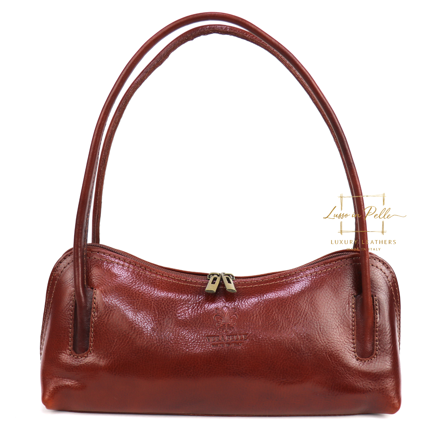 Buffered Leather Elongated Structured Florence Shoulder Bag