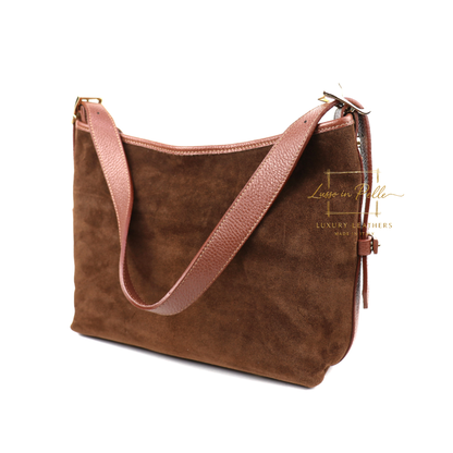 Medium Suede Handbag with Adjustable Leather Straps