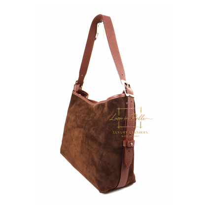 Medium Suede Handbag with Adjustable Leather Straps