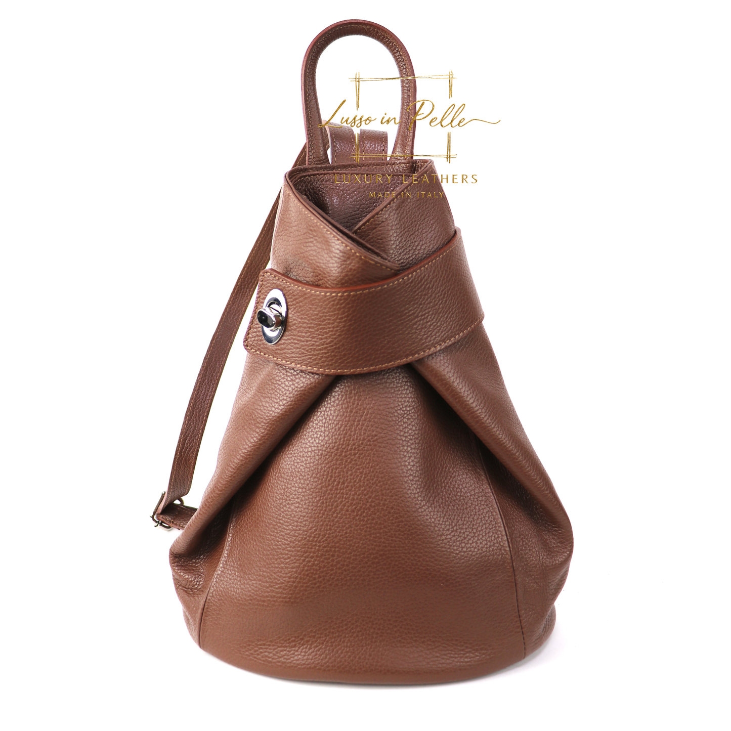 Fold-over Pebbled Leather Backpack
