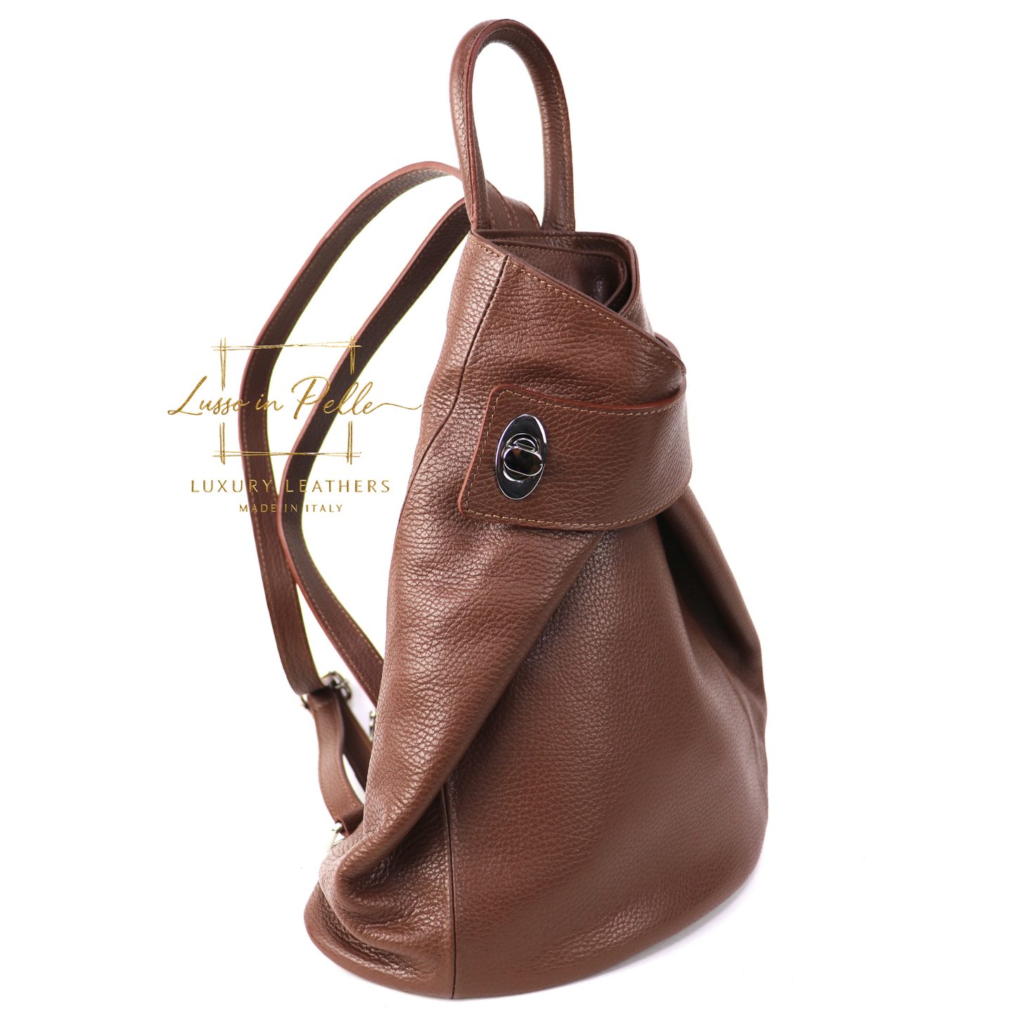 Fold-over Pebbled Leather Backpack