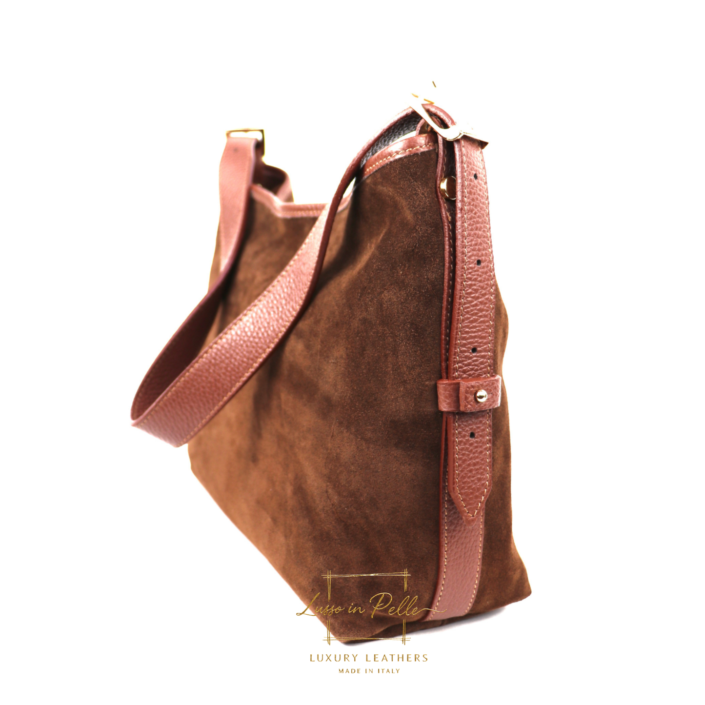 Medium Suede Handbag with Adjustable Leather Straps