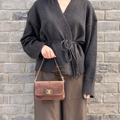 Small Suede Timeless Chic Italian Suede Clutch/Shoulder/Crossbody Bag