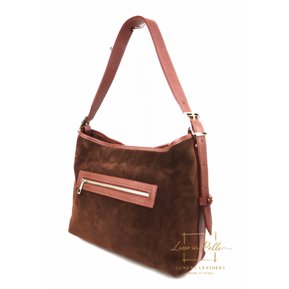 Medium Suede Handbag with Adjustable Leather Straps