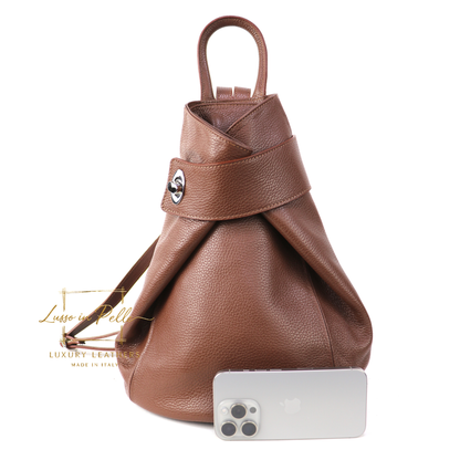Fold-over Pebbled Leather Backpack