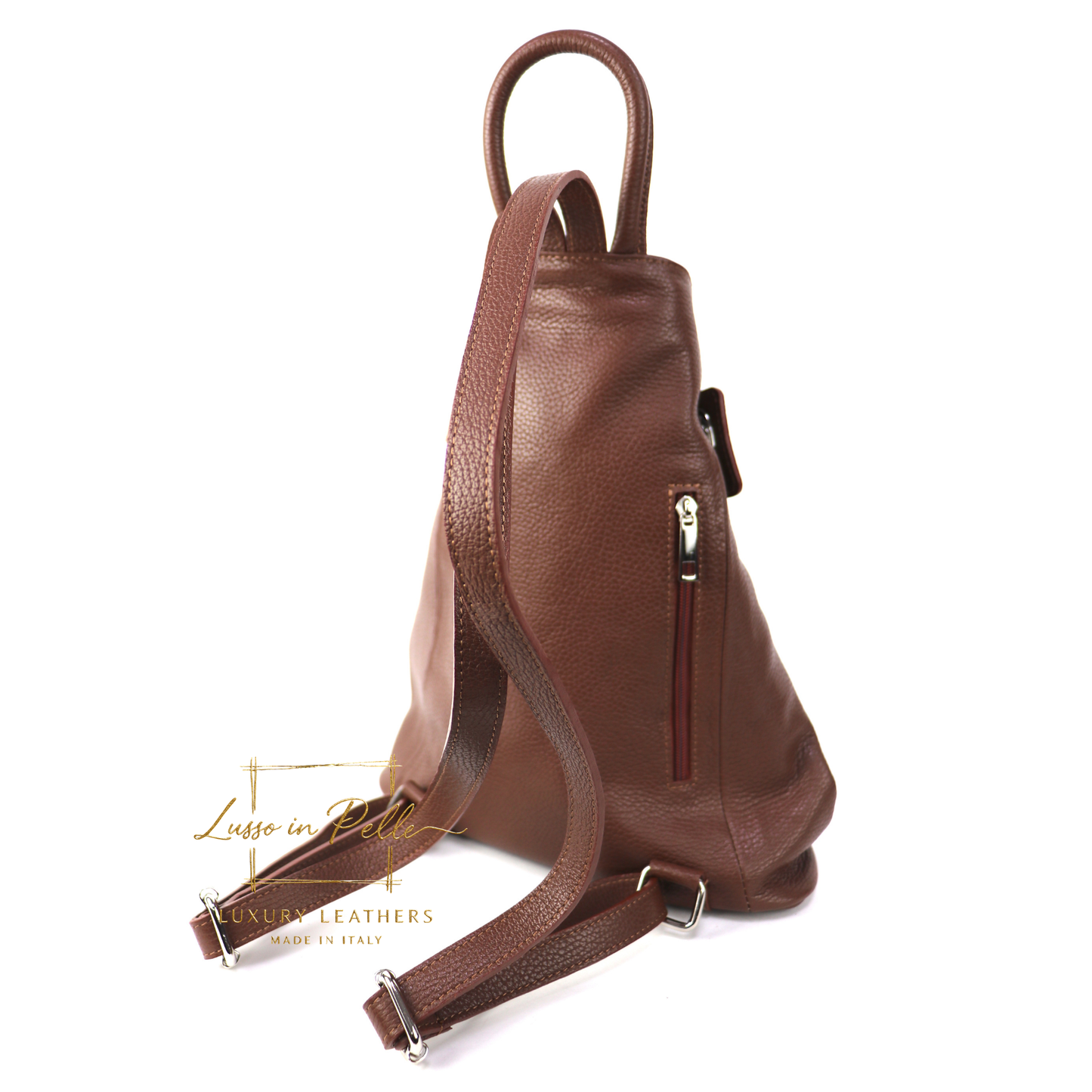 Fold-over Pebbled Leather Backpack