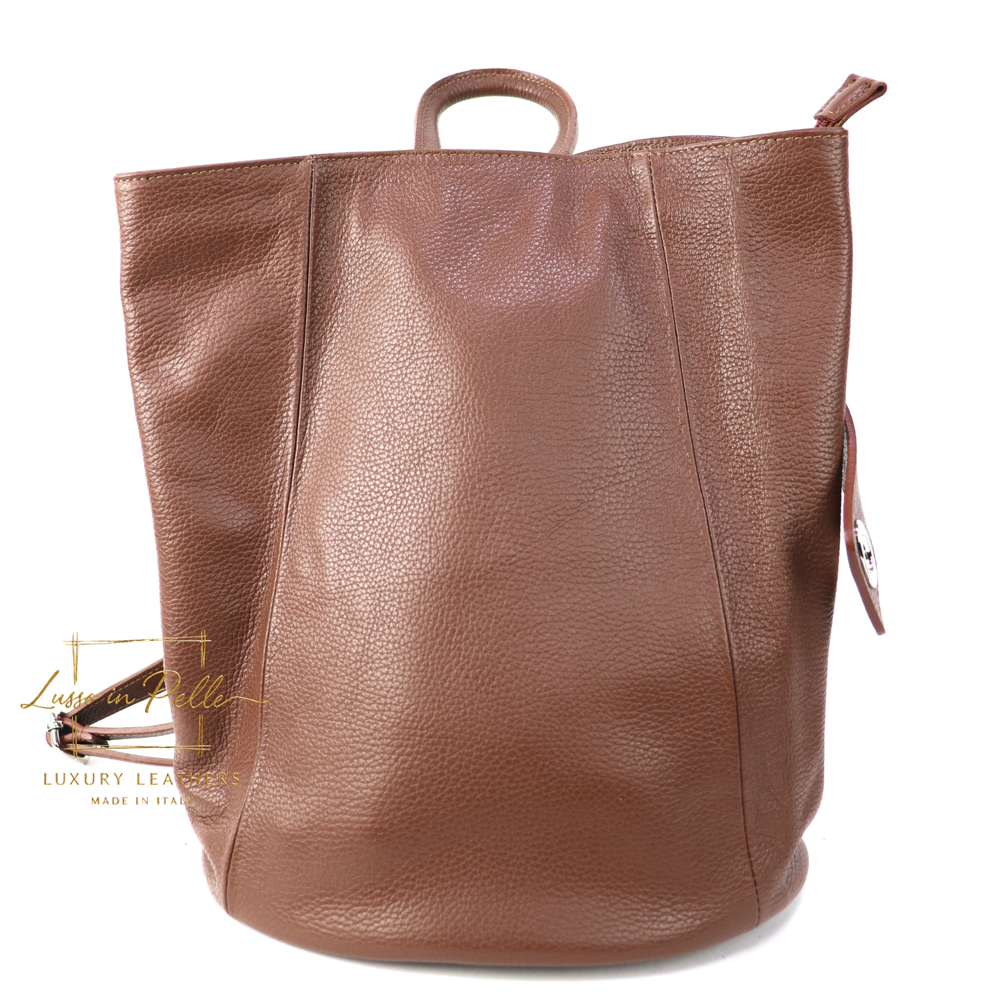 Fold-over Pebbled Leather Backpack