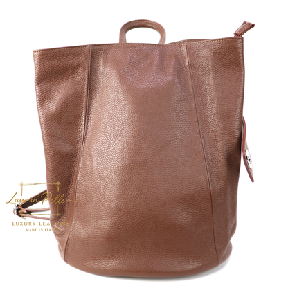 Fold-over Pebbled Leather Backpack