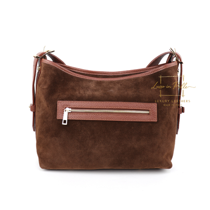Medium Suede Handbag with Adjustable Leather Straps