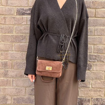 Small Suede Timeless Chic Italian Suede Clutch/Shoulder/Crossbody Bag